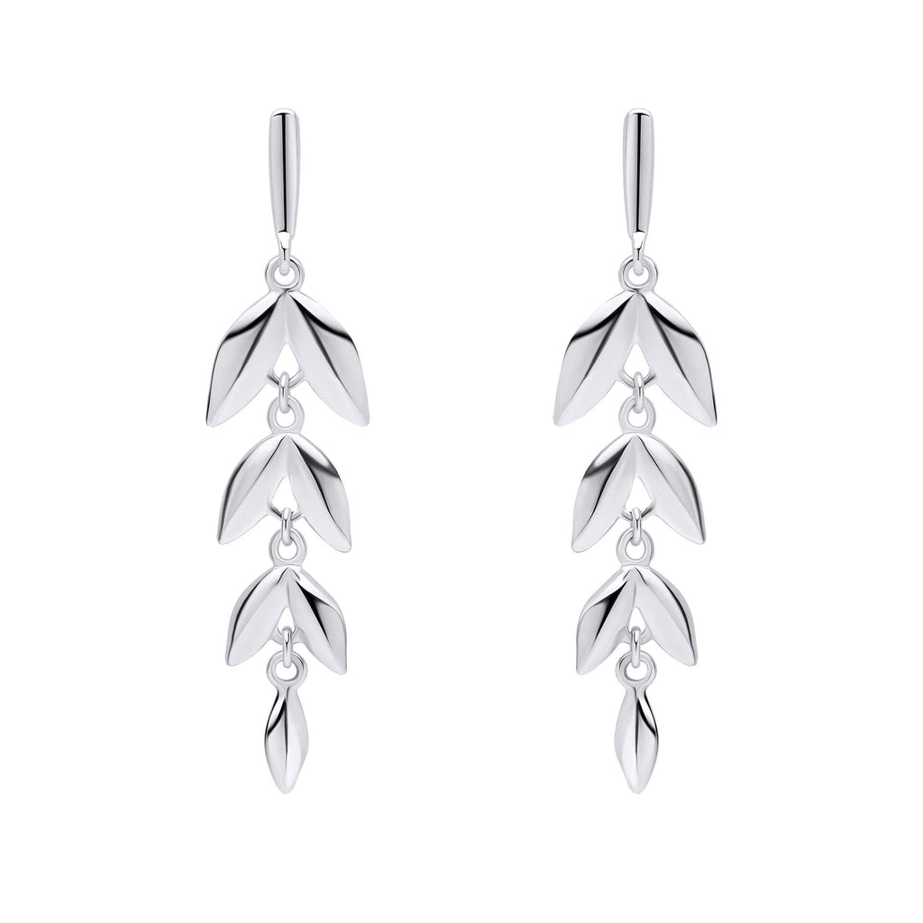 Gecko Jewellery Recycled Sterling Silver Long Leaf Drop Earrings