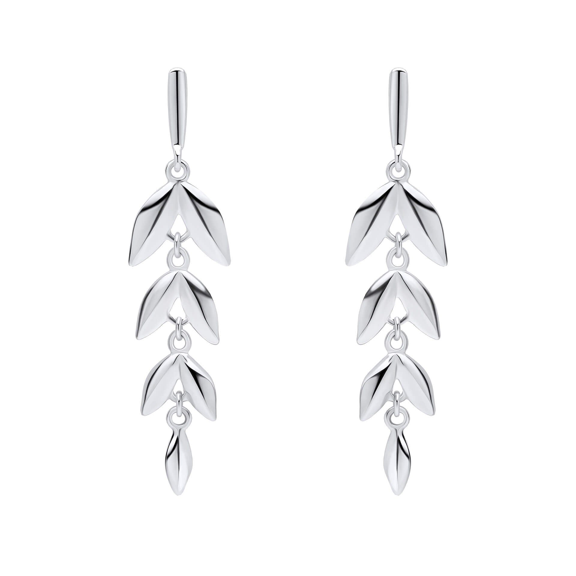 Gecko Jewellery Recycled Sterling Silver Long Leaf Drop Earrings