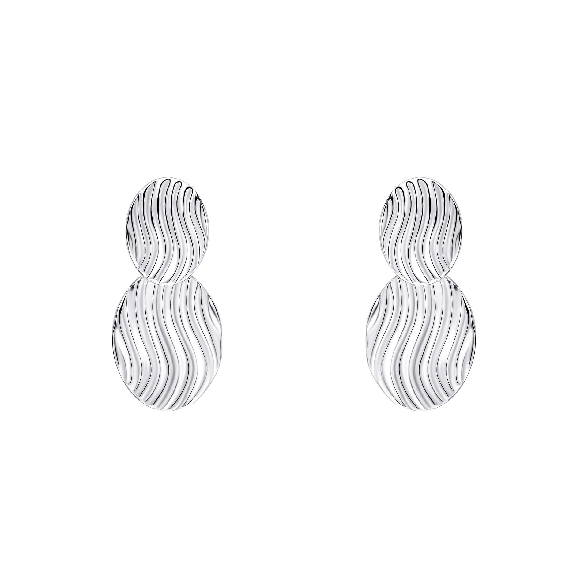 Gecko Jewellery Wave Texture Double Drop Earrings in Sterling Silver
