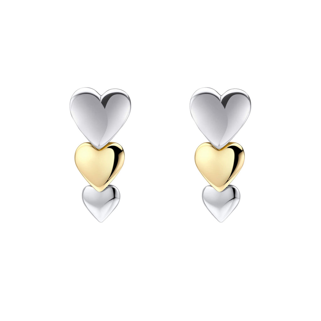 Gecko Jewellery Cascading Hearts Drop Earrings – Two-Tone Sterling Silver