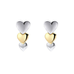 Gecko Jewellery Cascading Hearts Drop Earrings – Two-Tone Sterling Silver