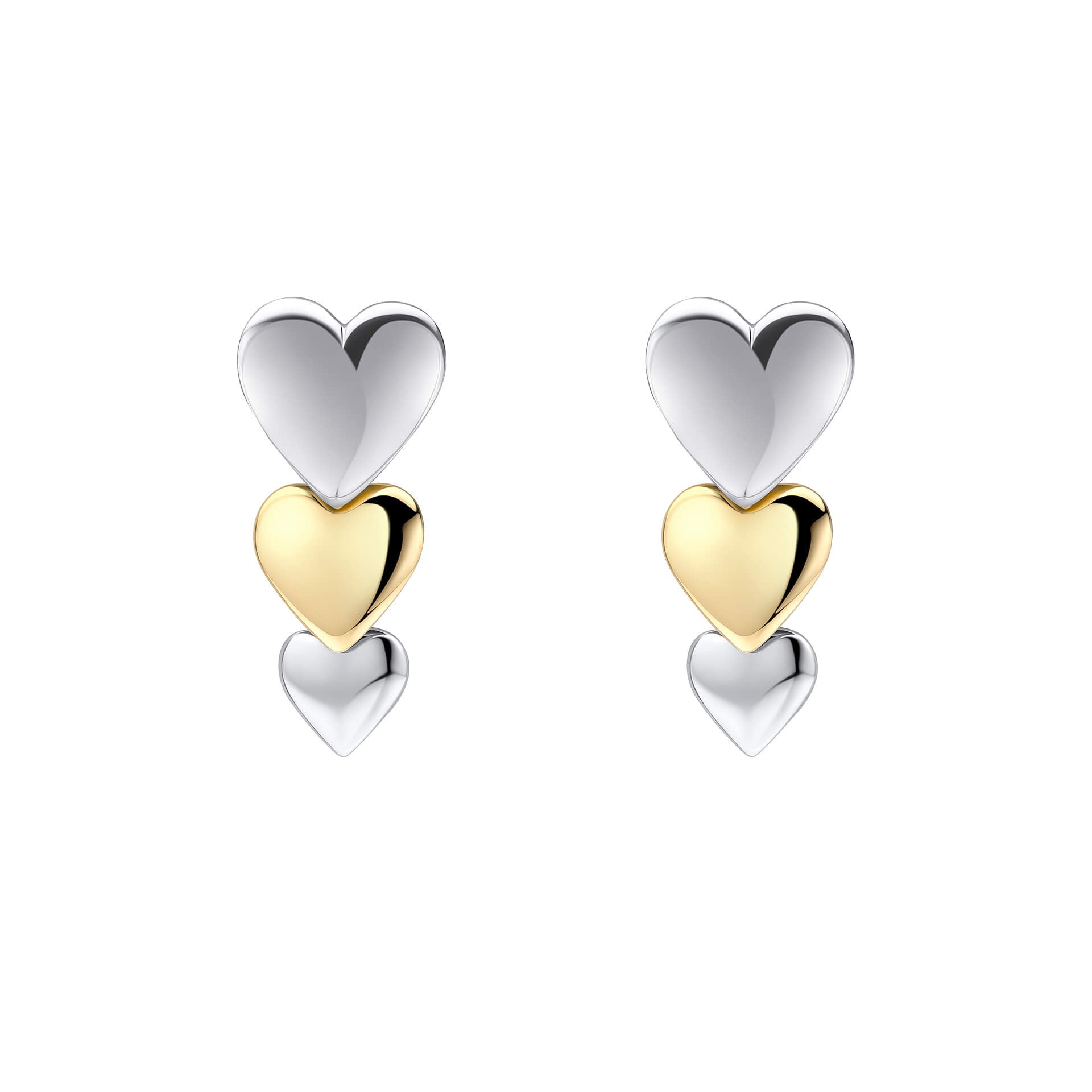 Gecko Jewellery Cascading Hearts Drop Earrings – Two-Tone Sterling Silver