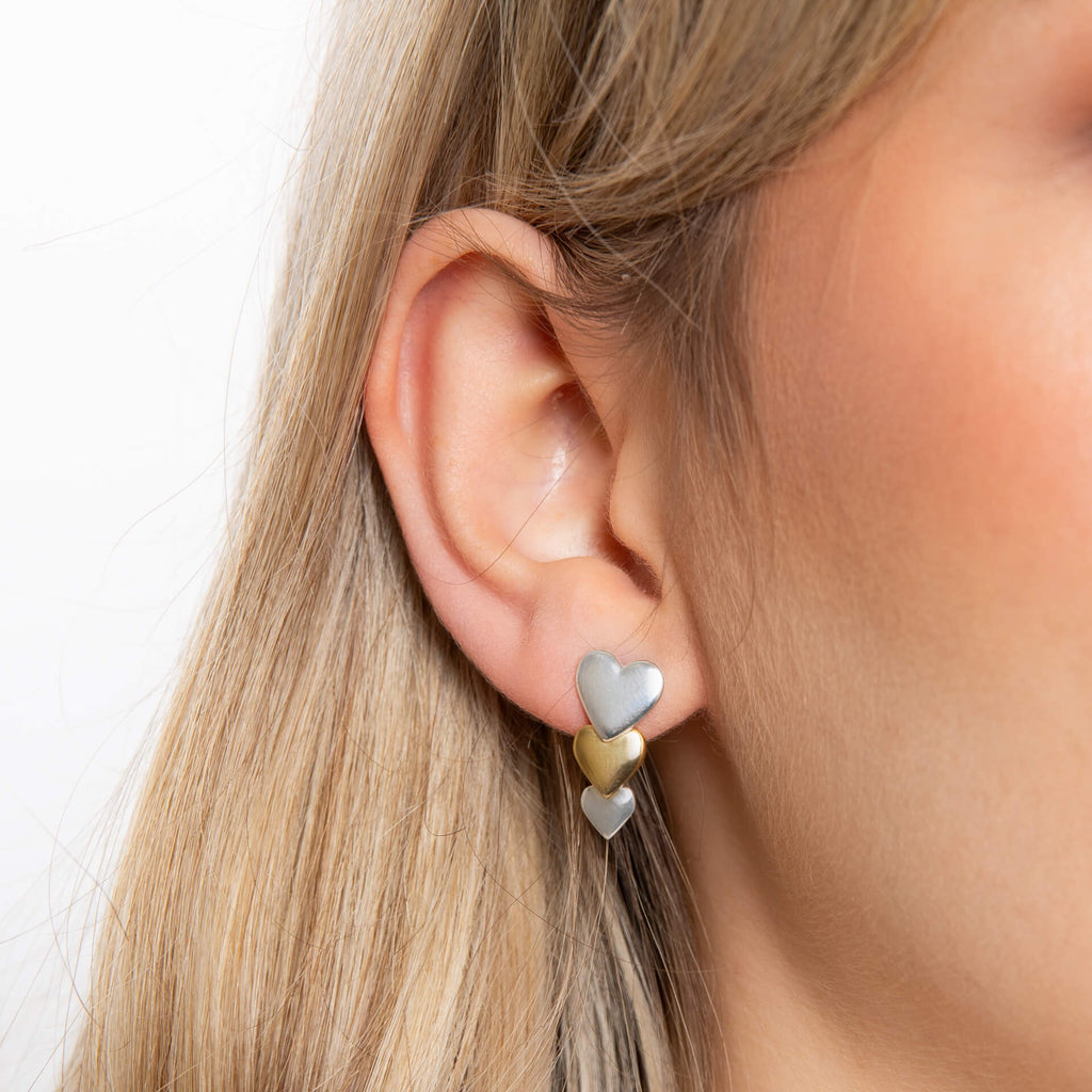 Gecko Jewellery Cascading Hearts Drop Earrings – Two-Tone Sterling Silver