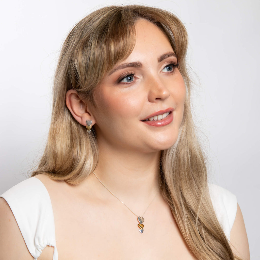 Gecko Jewellery Cascading Hearts Drop Earrings – Two-Tone Sterling Silver