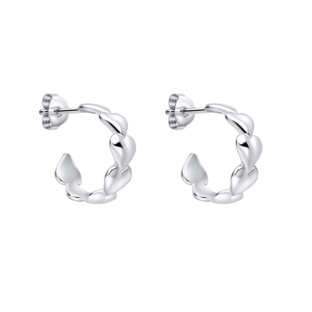 Gecko Jewellery Recycled Sterling Silver Heart Sequence Half Hoop Earrings