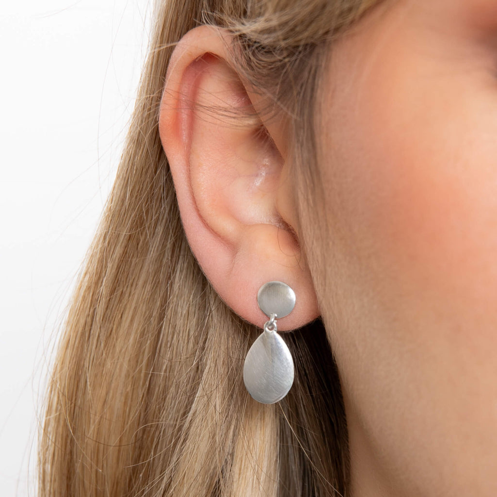 Gecko Jewellery Organic Pebble Double Drop Earrings in Sterling Silver