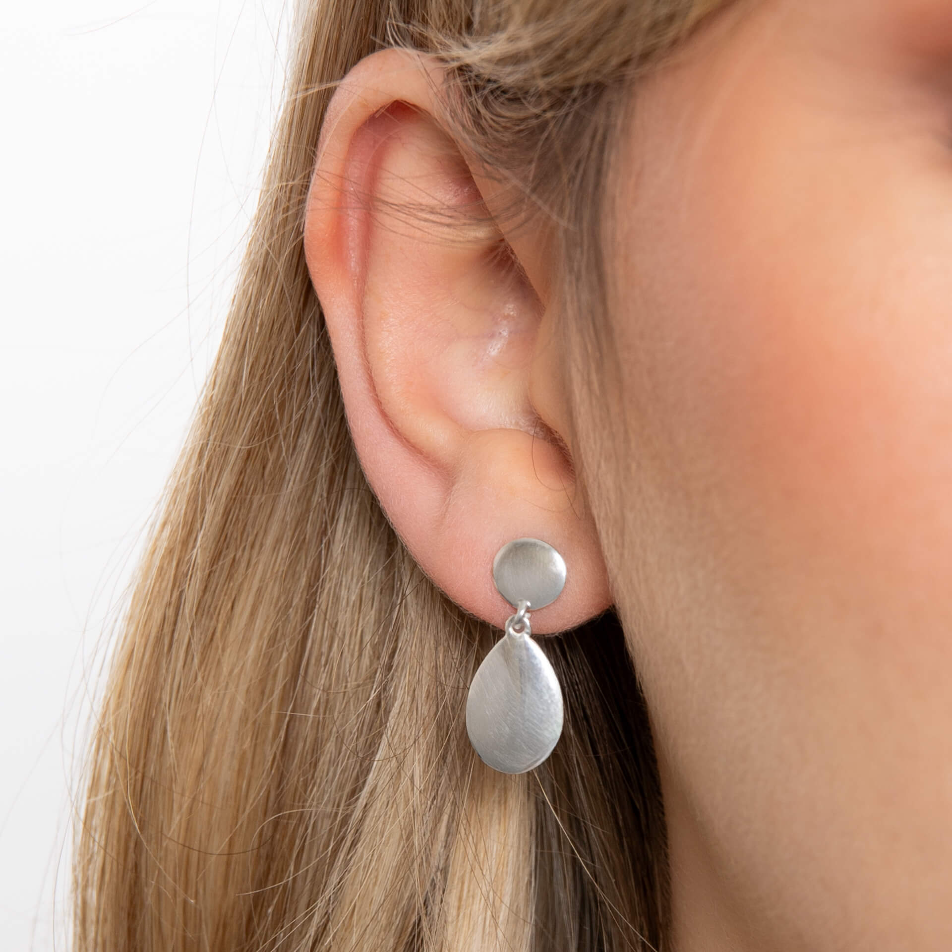Gecko Jewellery Organic Pebble Double Drop Earrings in Sterling Silver