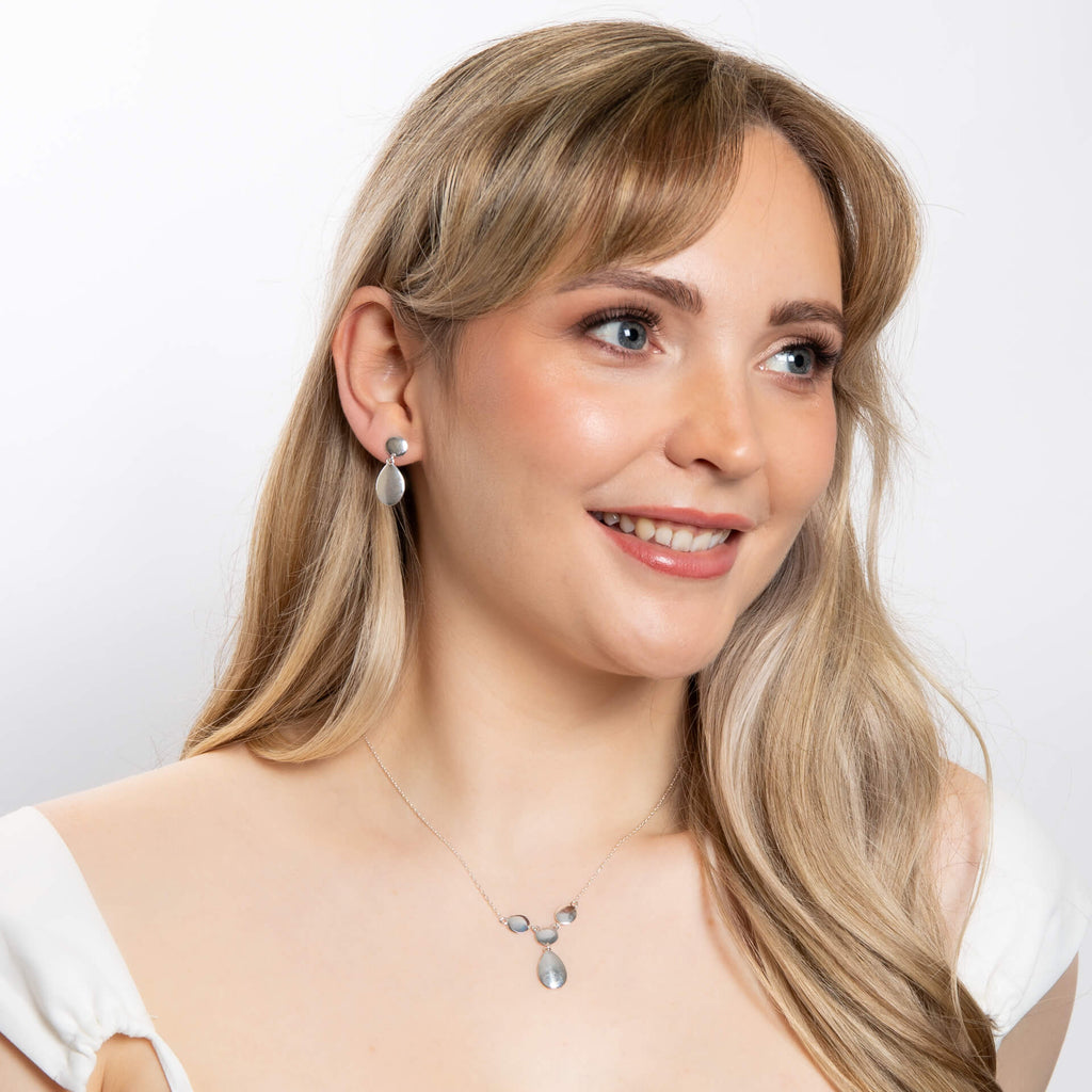 Gecko Jewellery Organic Pebble Double Drop Earrings in Sterling Silver