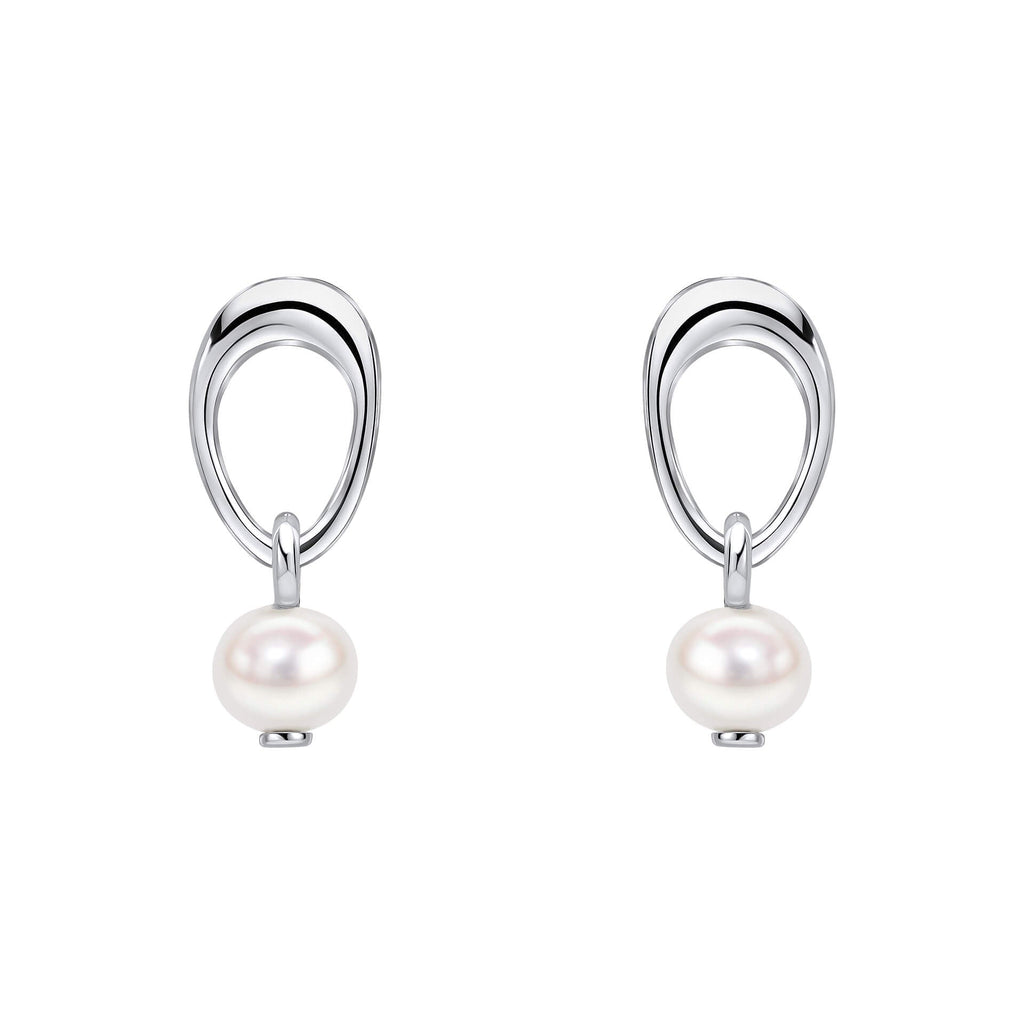 Gecko Jewellery Organic Oval Freshwater Pearl Drop Earrings in Silver