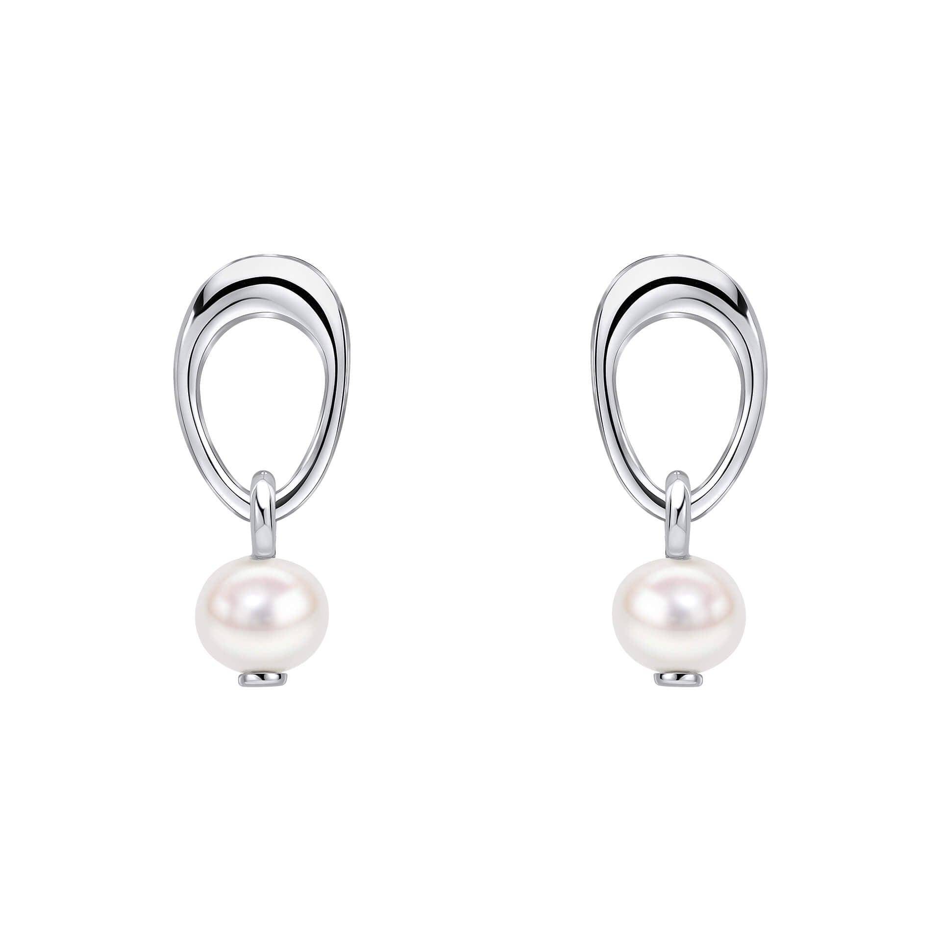 Gecko Jewellery Organic Oval Freshwater Pearl Drop Earrings in Silver