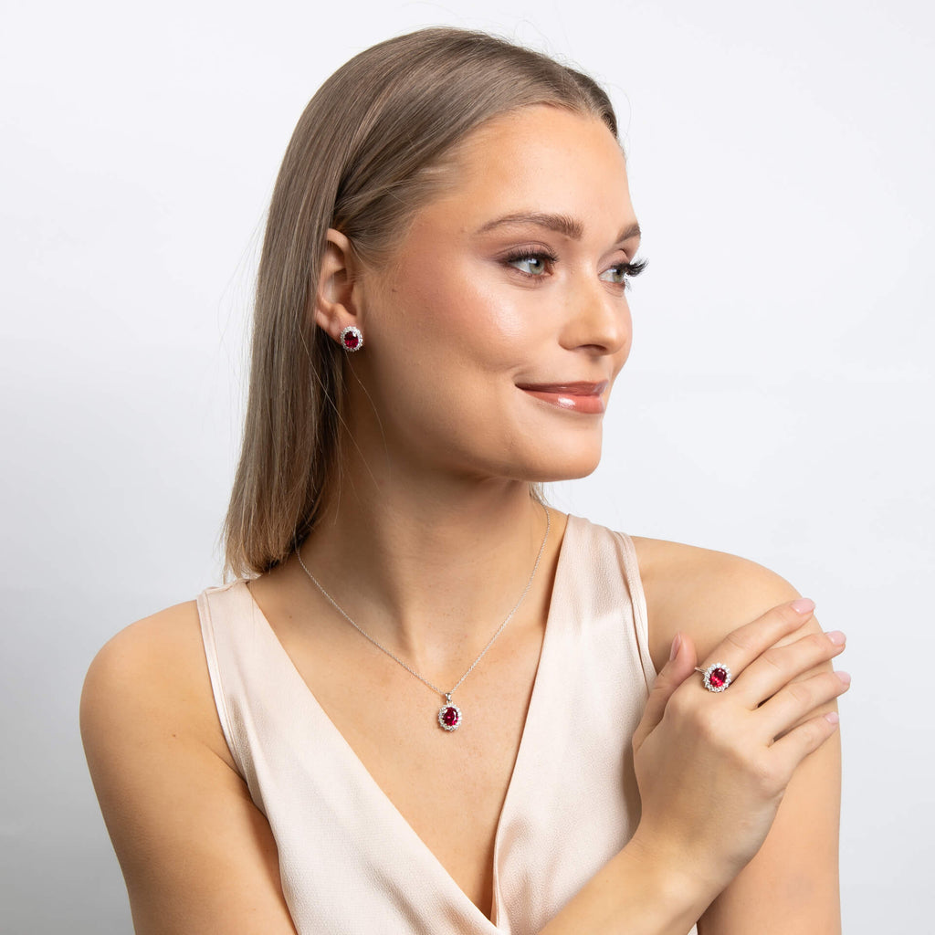Gecko Jewellery Sterling Silver Oval Halo Ring with Diamonfire Zirconia