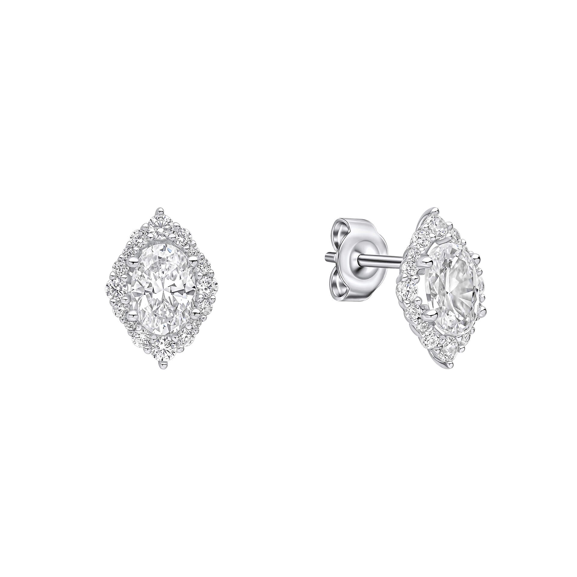 Gecko Jewellery Oval Cluster Stud Earrings – Sterling Silver Zirconia
