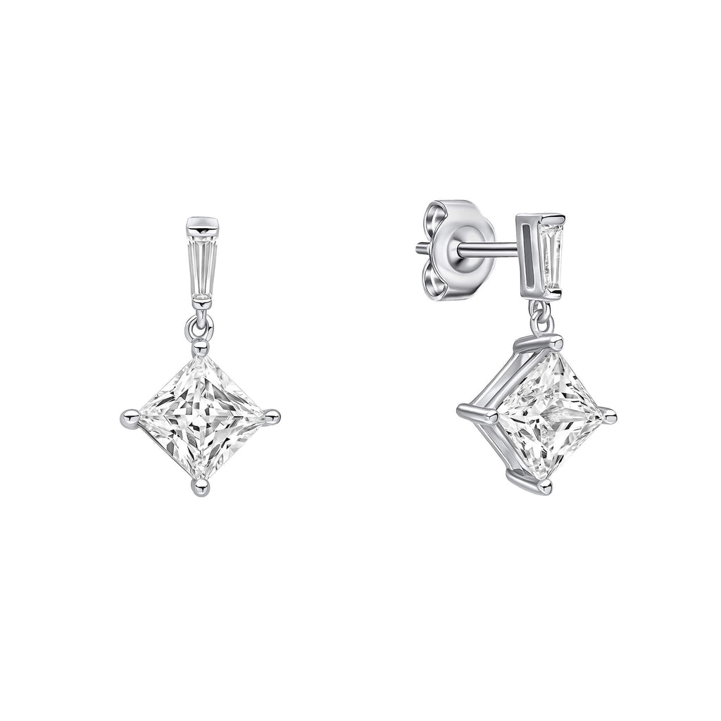 Gecko Jewellery Princess Cut Zirconia Drop Earrings in Sterling Silver