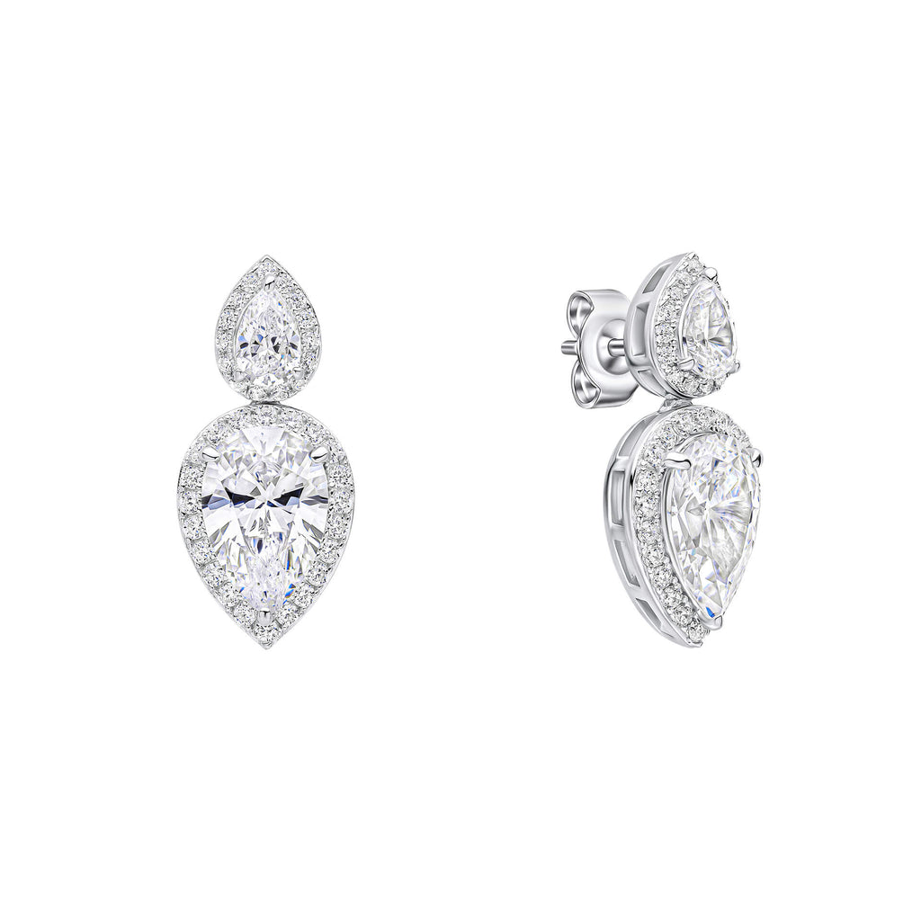 Gecko Jewellery Sterling Silver Double Teardrop Zirconia Drop Earrings