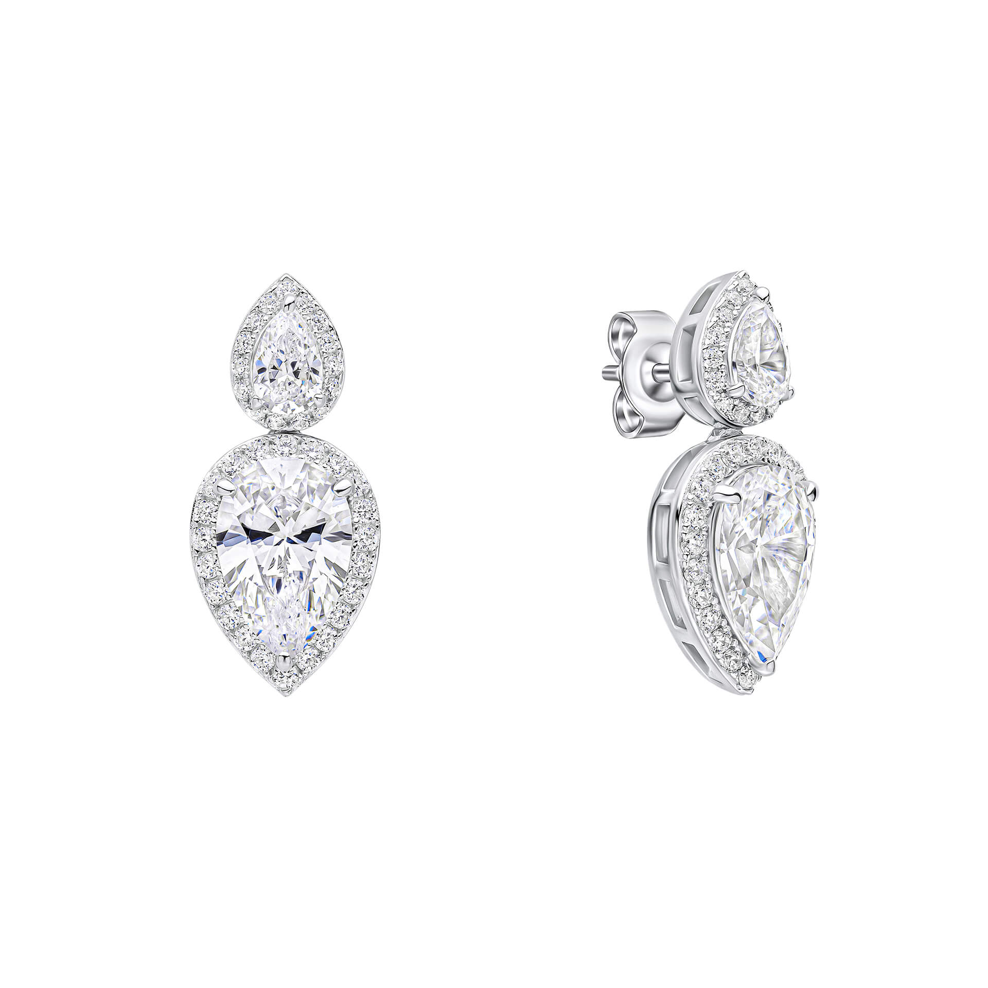 Gecko Jewellery Sterling Silver Double Teardrop Zirconia Drop Earrings
