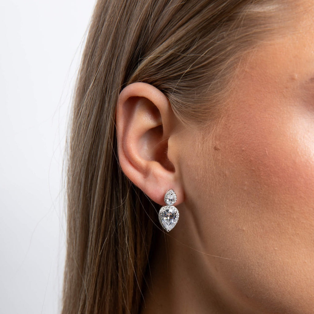 Gecko Jewellery Sterling Silver Double Teardrop Zirconia Drop Earrings