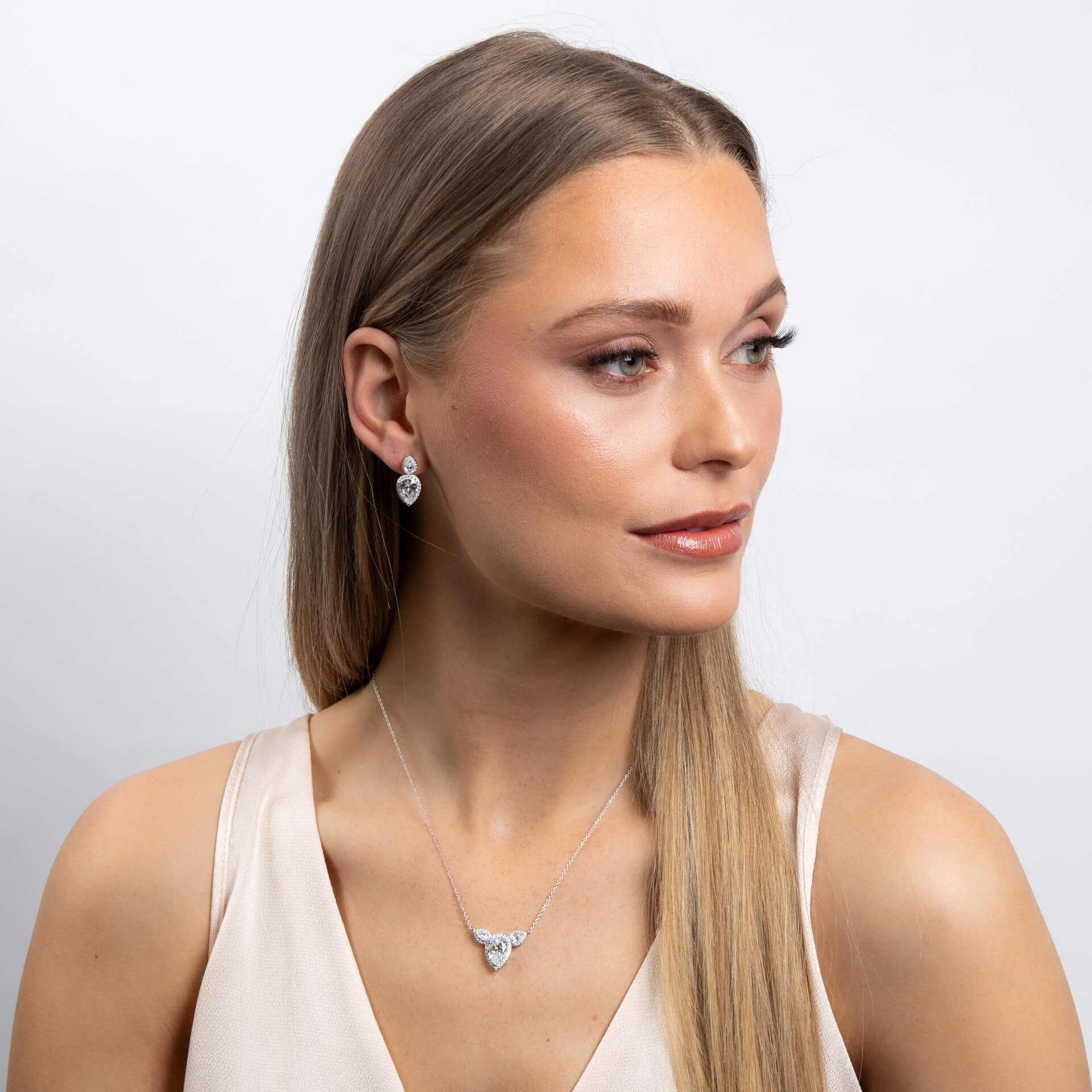 Gecko Jewellery Triple Teardrop Zirconia Necklace in Sterling Silver