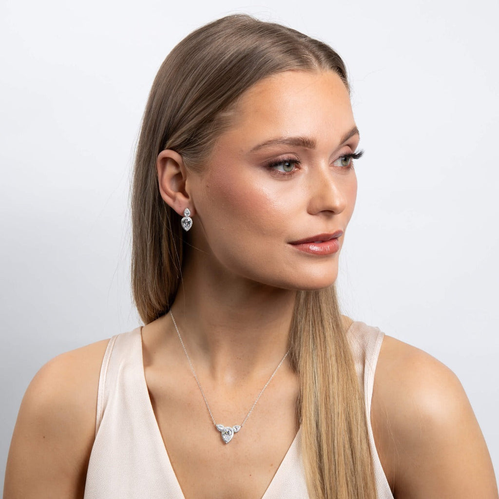Gecko Jewellery Sterling Silver Double Teardrop Zirconia Drop Earrings