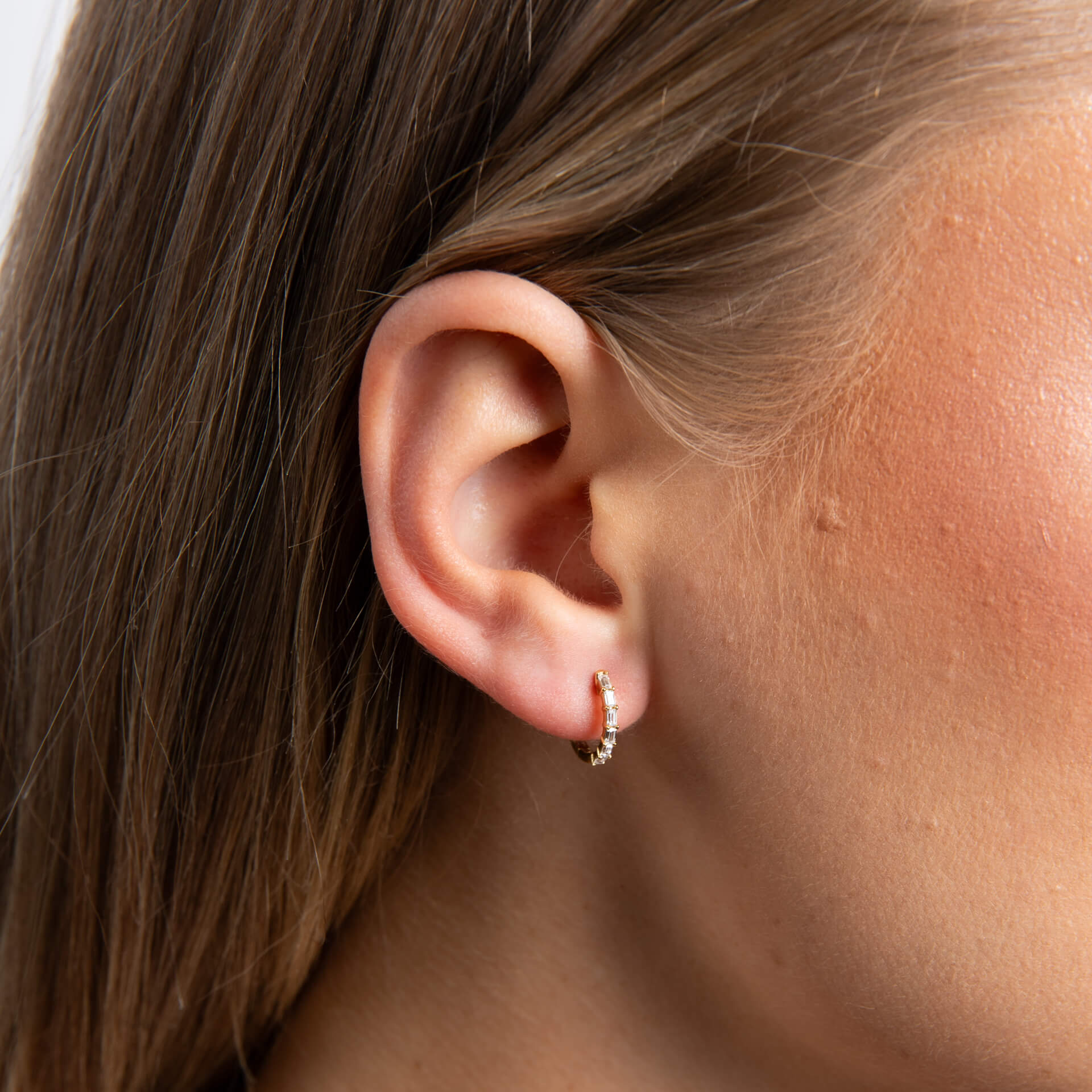 Gecko Jewellery Baguette Zirconia Hoop Earrings in Sterling Silver