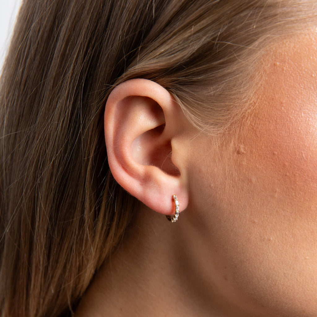 Gecko Jewellery Baguette Zirconia Hoop Earrings in Sterling Silver