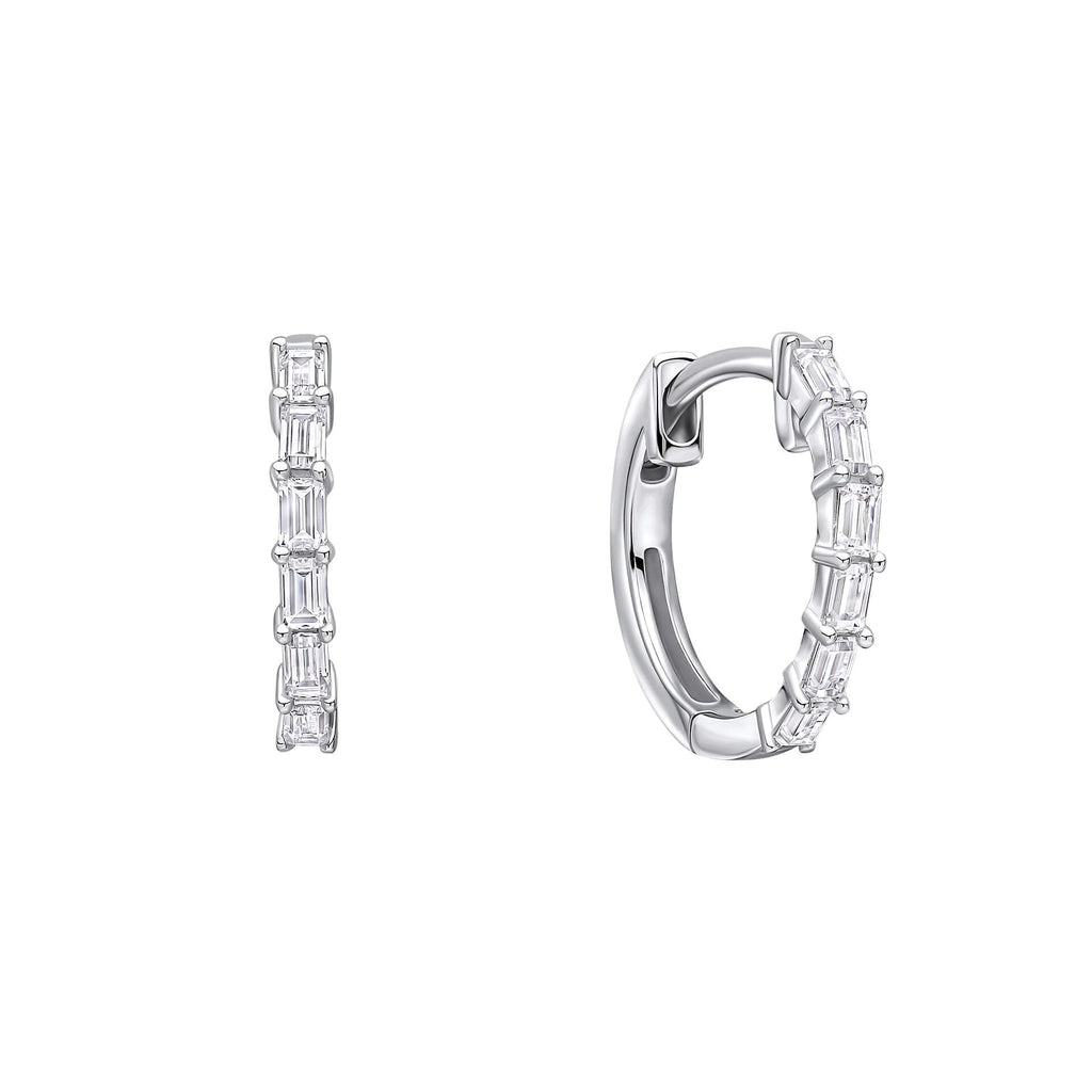 Gecko Jewellery Baguette Zirconia Hoop Earrings in Sterling Silver
