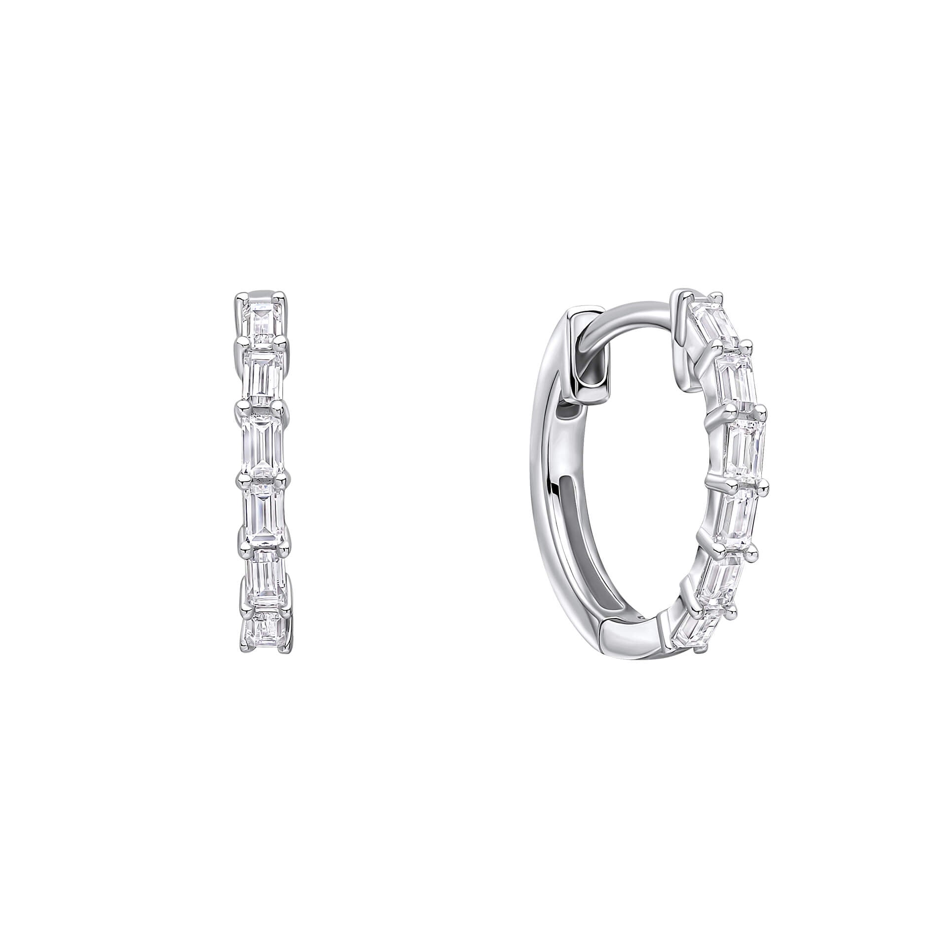 Gecko Jewellery Baguette Zirconia Hoop Earrings in Sterling Silver