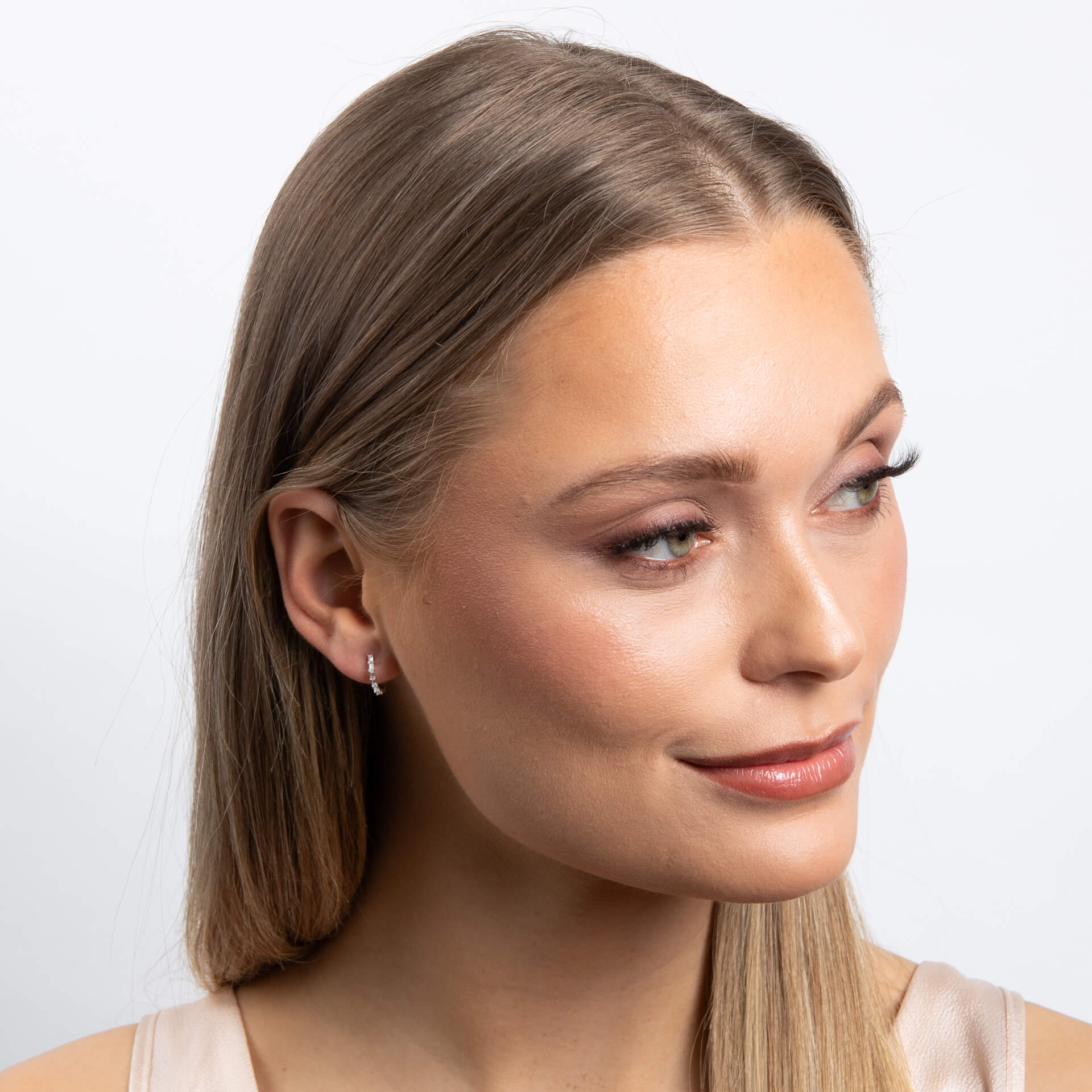 Gecko Jewellery Baguette Zirconia Hoop Earrings in Sterling Silver