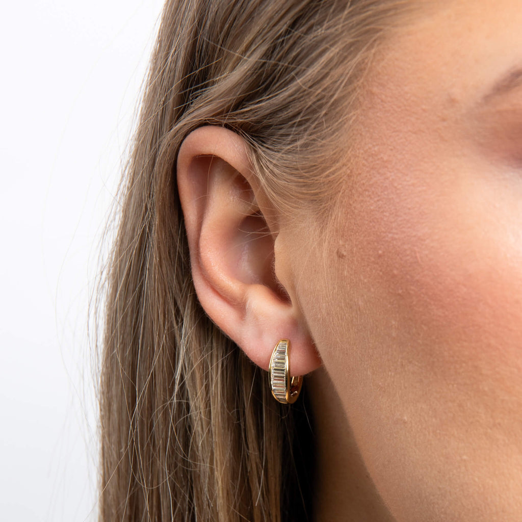 Gecko Jewellery Sterling Silver Baguette Zirconia Hoop Earrings