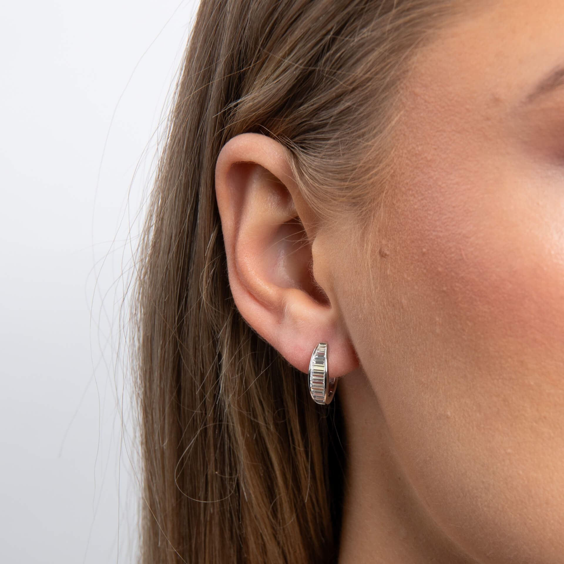 Gecko Jewellery Sterling Silver Baguette Zirconia Hoop Earrings