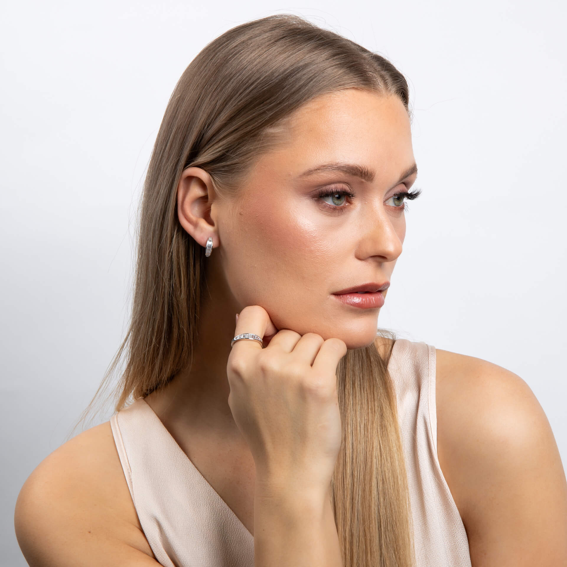 Gecko Jewellery Sterling Silver Baguette Zirconia Hoop Earrings