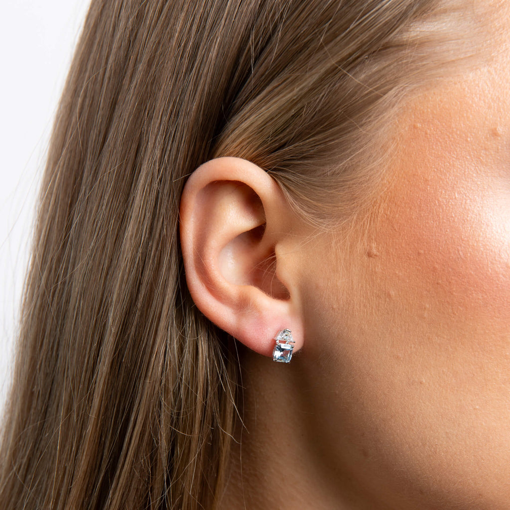 Gecko Jewellery Square Cut Sterling Silver Earrings with Zirconia