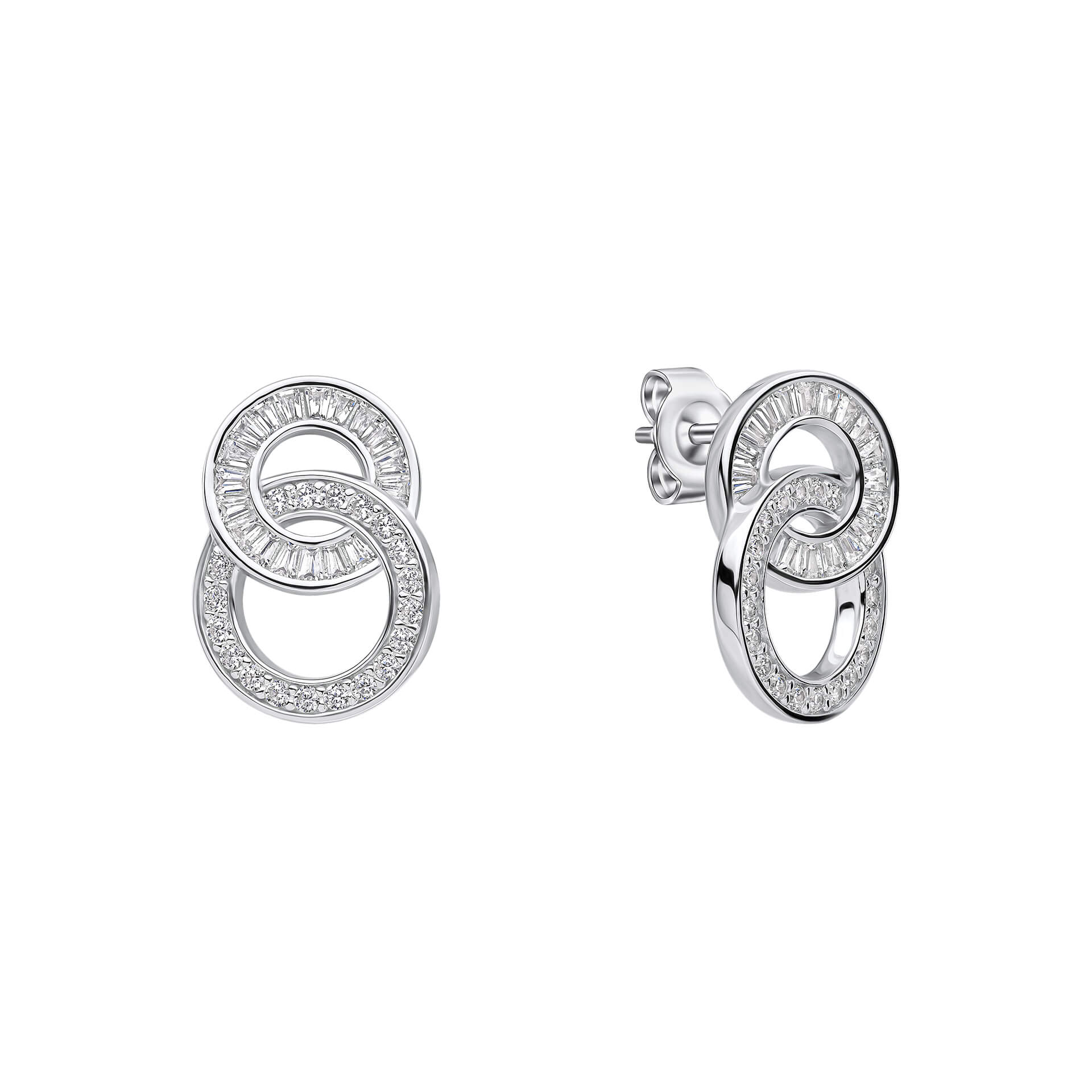 Gecko Jewellery Linked Circles Stud Earrings | Sterling Silver Zirconia