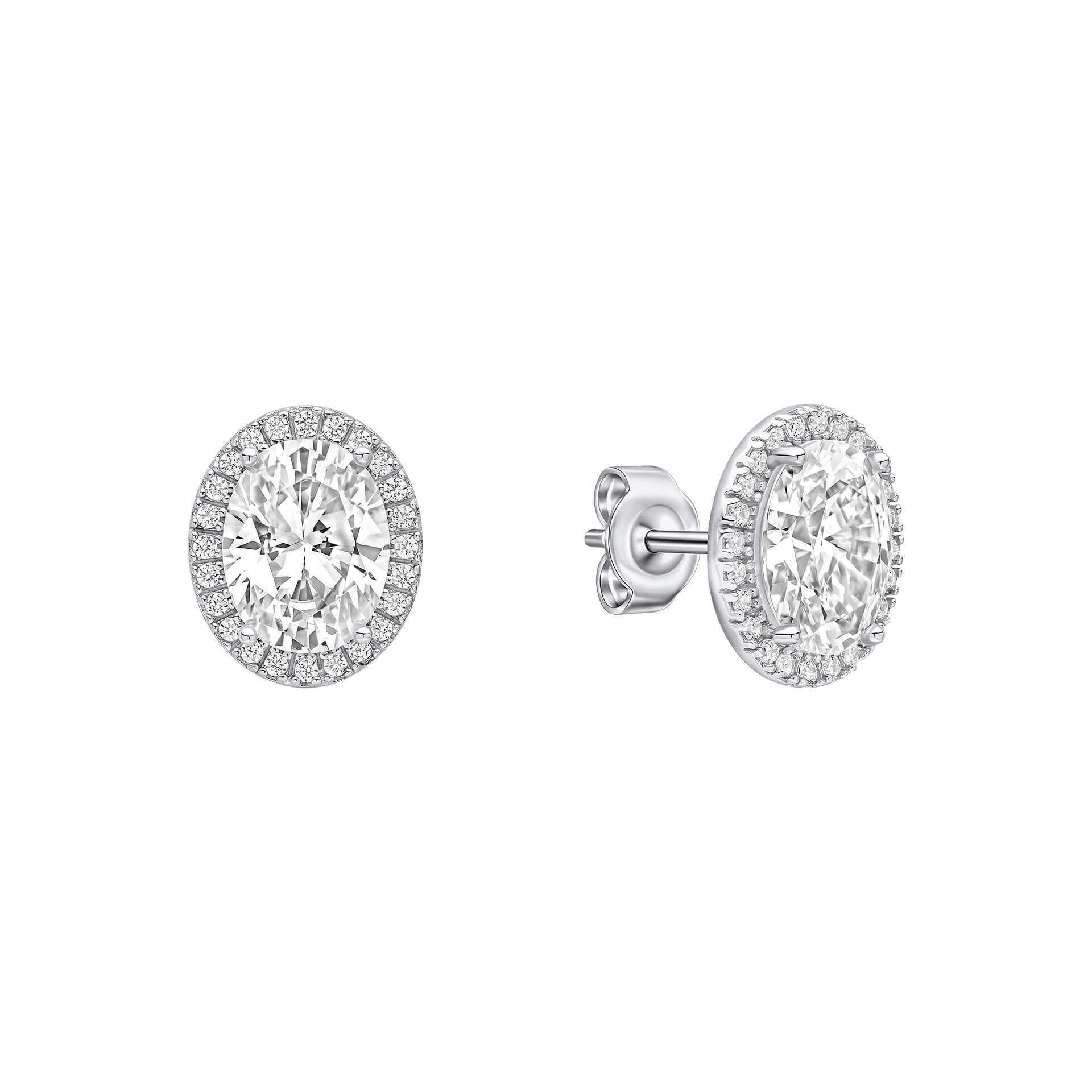 Gecko Jewellery Oval Halo Stud Earrings | Sterling Silver Zirconia
