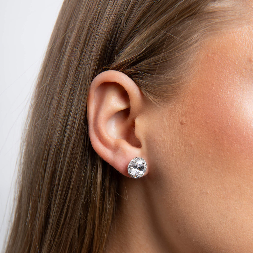 Gecko Jewellery Oval Halo Stud Earrings | Sterling Silver Zirconia