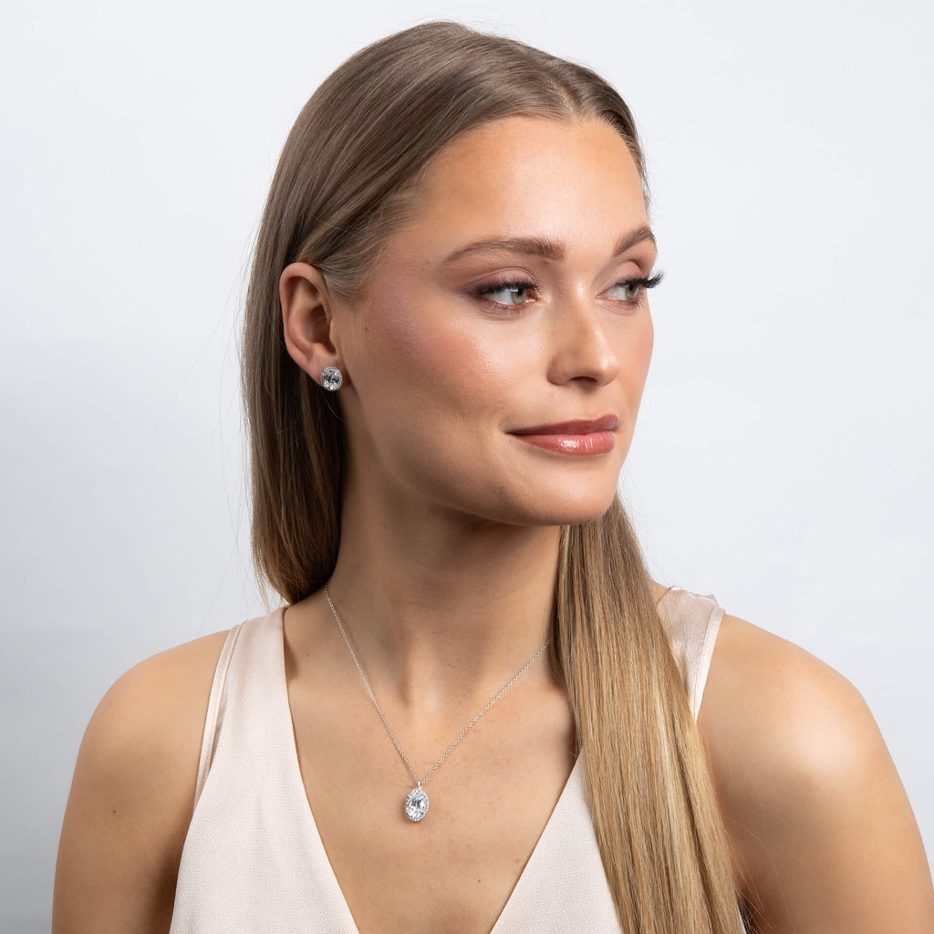 Gecko Jewellery Oval Halo Stud Earrings | Sterling Silver Zirconia