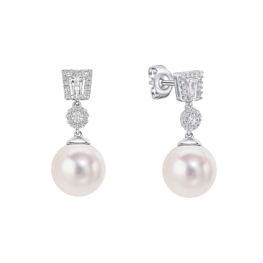 Gecko Jewellery Zirconia and Shell Pearl Drop Earrings in Silver