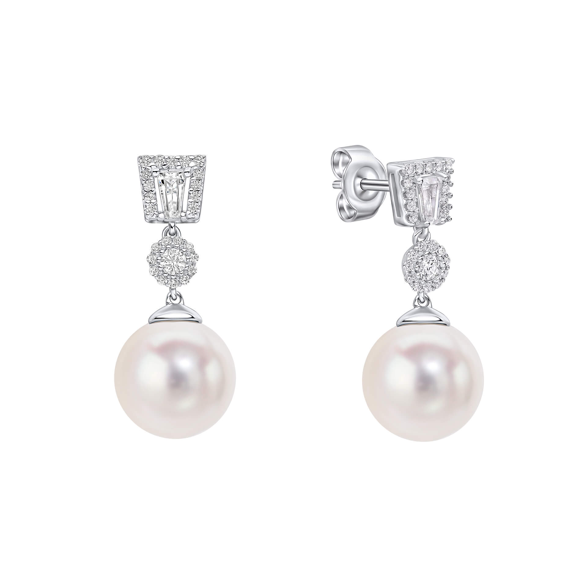 Gecko Jewellery Zirconia and Shell Pearl Drop Earrings in Silver