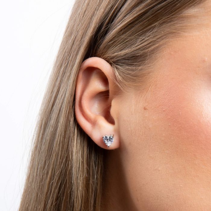 Diamonfire Heart Shaped Zirconia Stud Earrings in Sterling Silver