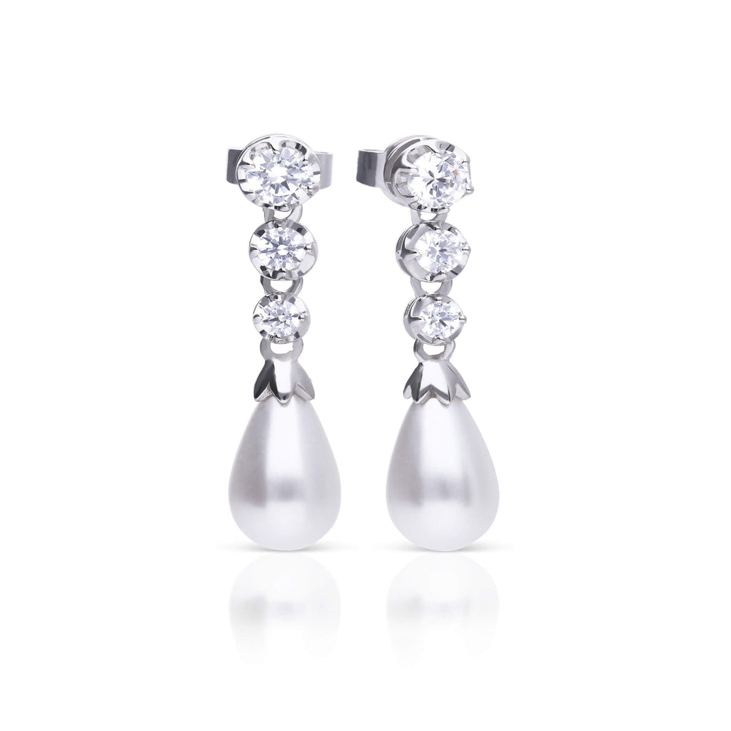 Diamonfire Zirconia and Shell Pearl Drop Earrings in Sterling Silver