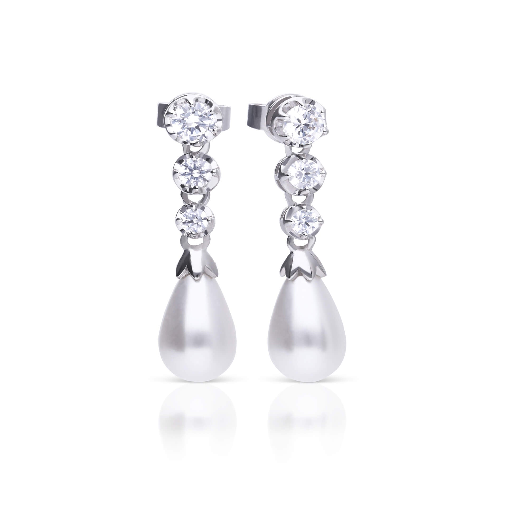 Diamonfire Zirconia and Shell Pearl Drop Earrings in Sterling Silver