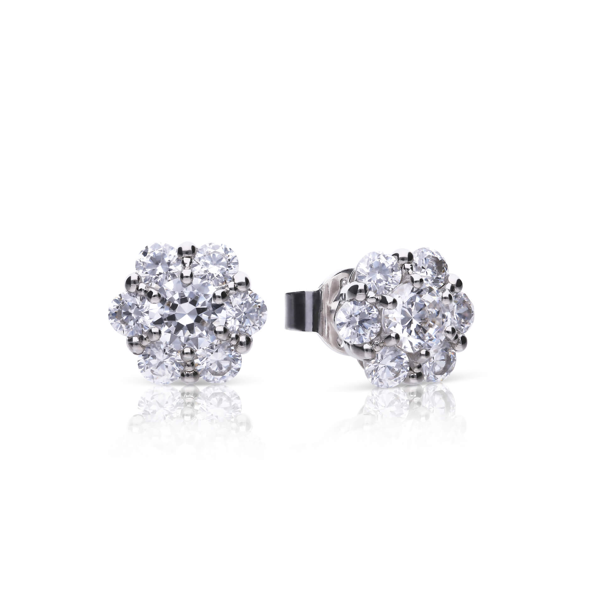Diamonfire Flower Cluster Stud Earrings in Sterling Silver and Zirconia