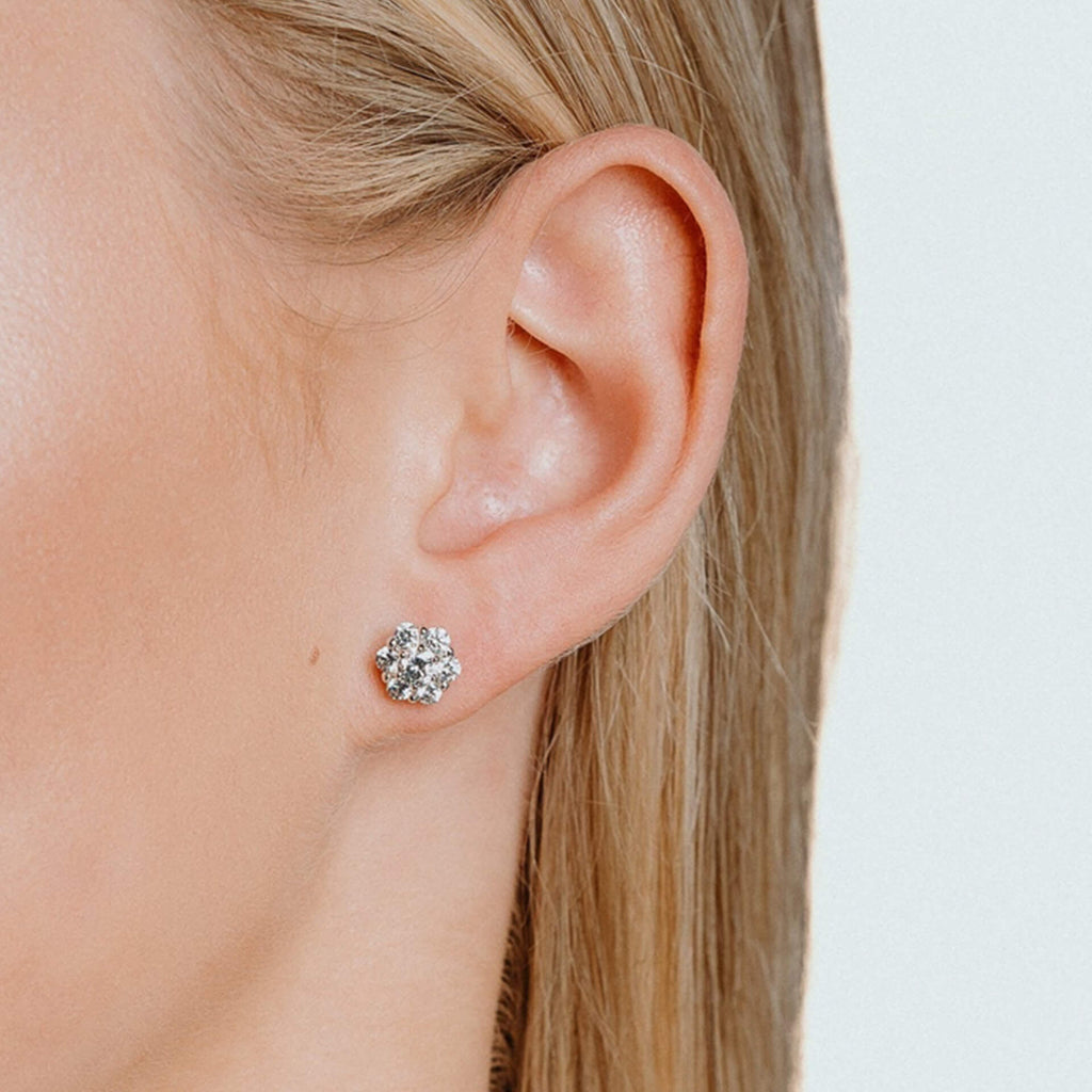 Diamonfire Flower Cluster Stud Earrings in Sterling Silver and Zirconia