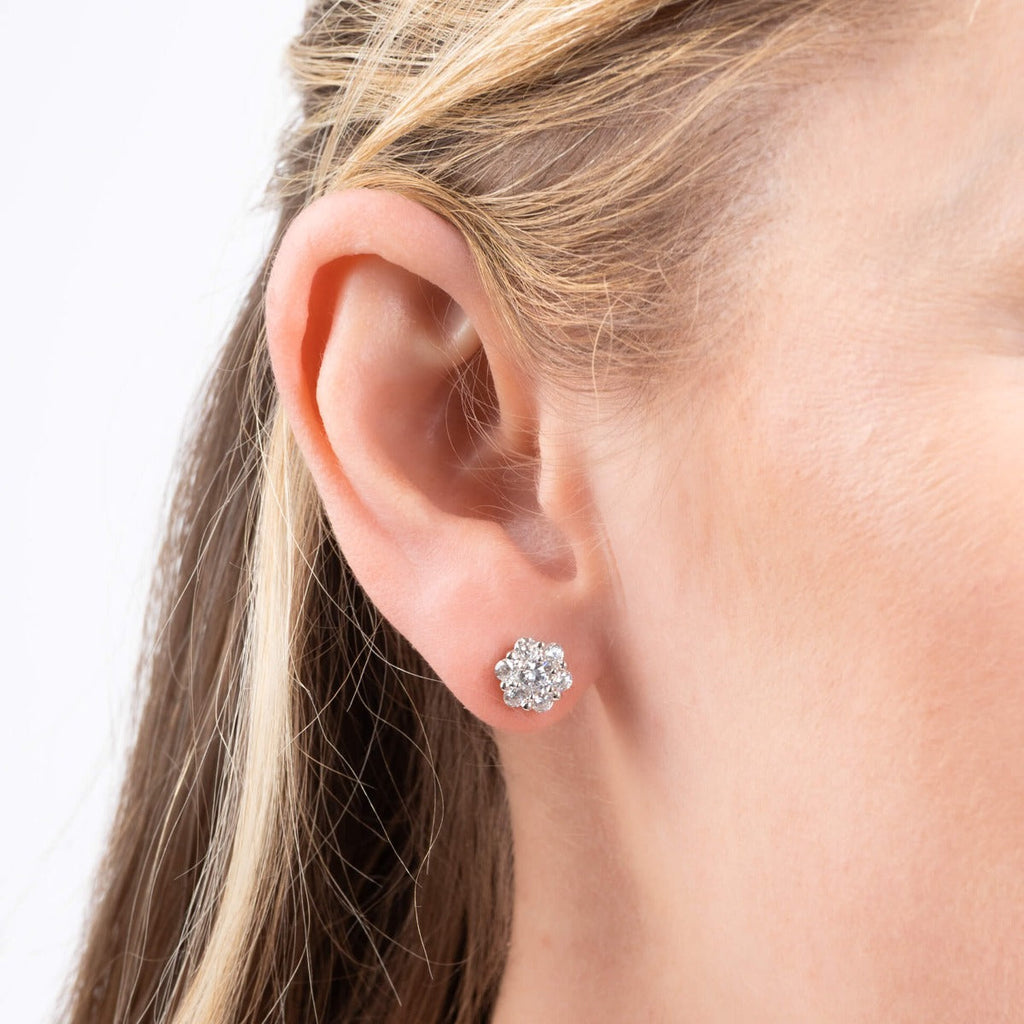 Diamonfire Flower Cluster Stud Earrings in Sterling Silver and Zirconia