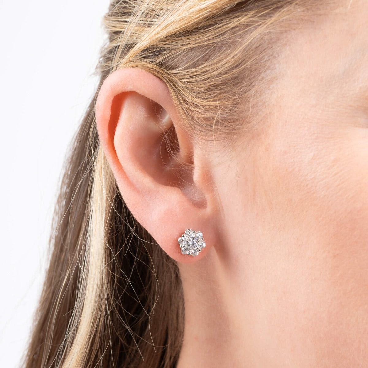Diamonfire Flower Cluster Stud Earrings in Sterling Silver and Zirconia