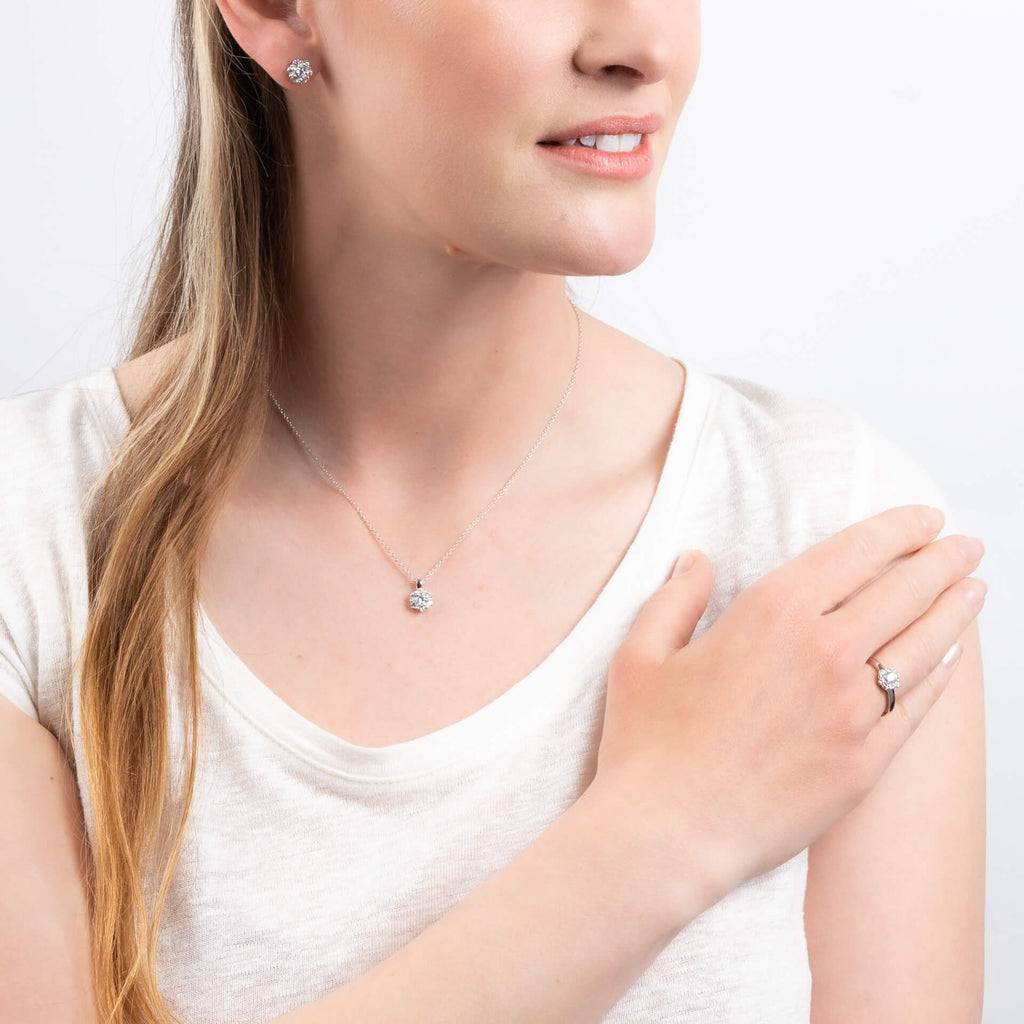 Diamonfire Flower Cluster Stud Earrings in Sterling Silver and Zirconia