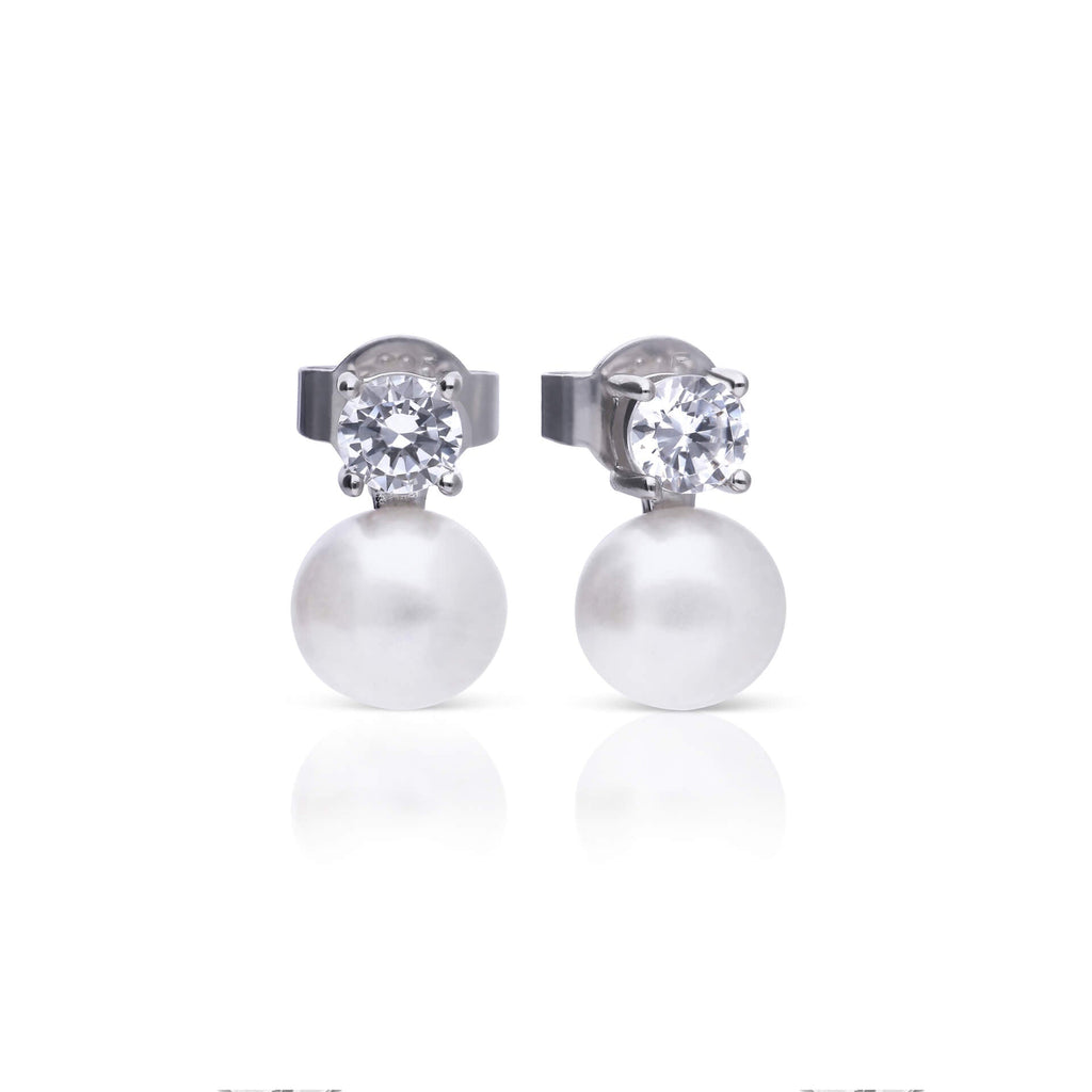 Diamonfire Zirconia and Shell Pearl Earrings in Sterling Silver