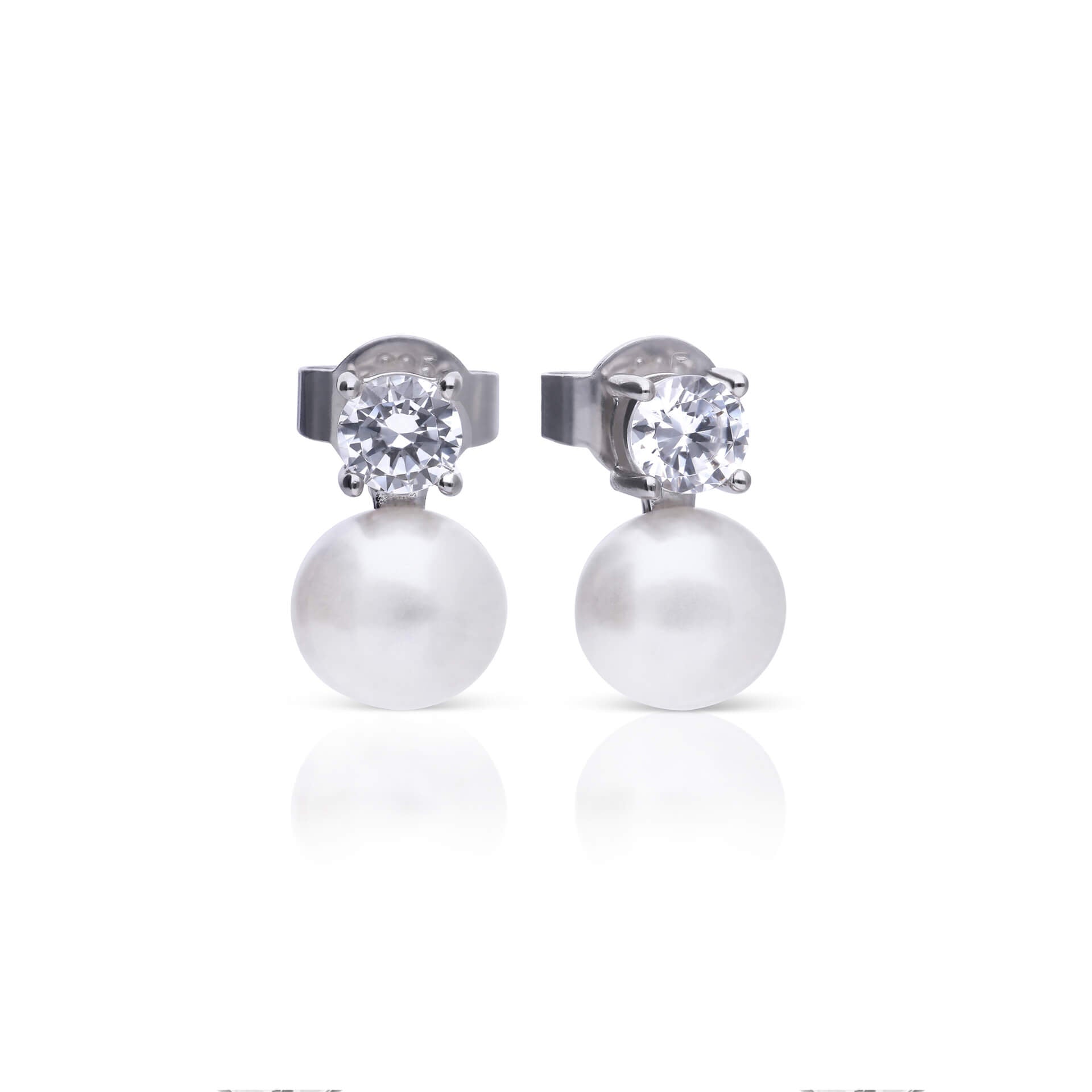 Diamonfire Zirconia and Shell Pearl Earrings in Sterling Silver