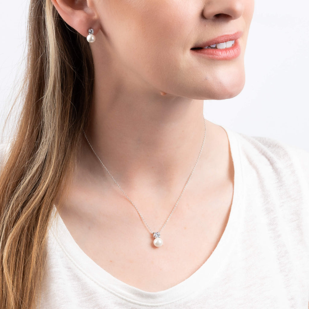 Diamonfire Zirconia and Shell Pearl Earrings in Sterling Silver