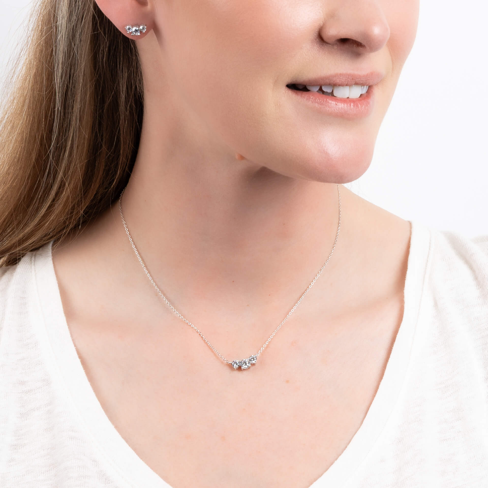 Diamonfire Trio Zirconia Necklace | Sterling Silver Pendant Jewellery