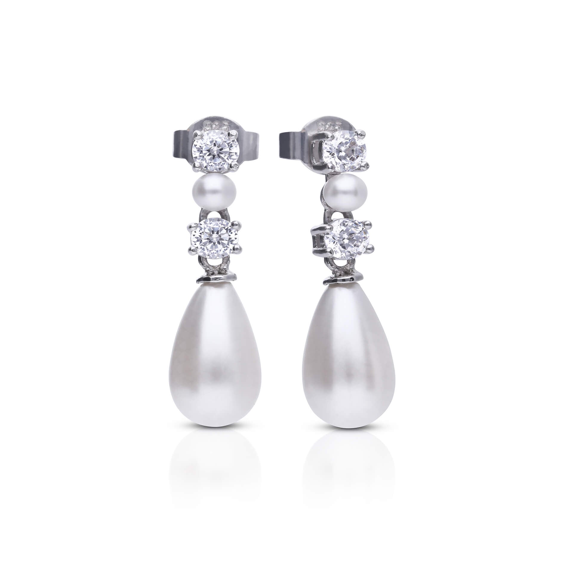 Diamonfire Shell Pearl and Zirconia Drop Earrings in Sterling Silver